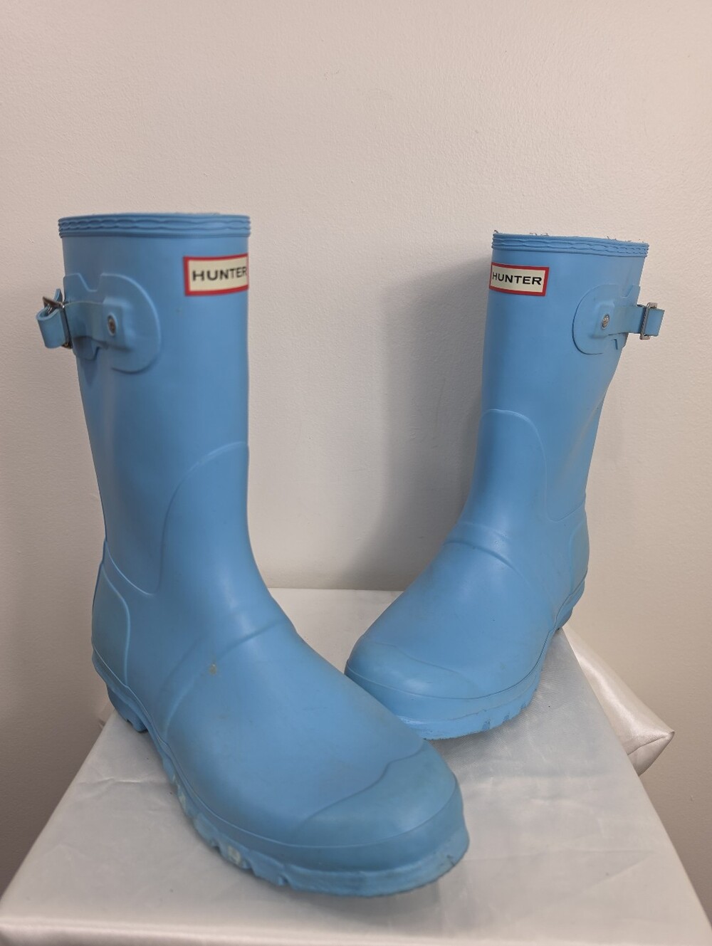Hunter Short Matte Rain  Light Blue Boots